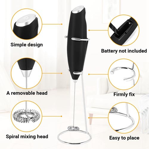 Cordless Electric Milk Frother and Coffee Beater with Stainless Steel Stand