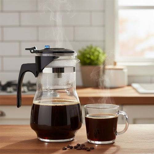 Glass Pour-Over Coffee Maker and Carafe with Permanent Filter Basket