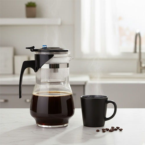 Glass Pour-Over Coffee Maker and Carafe with Permanent Filter Basket