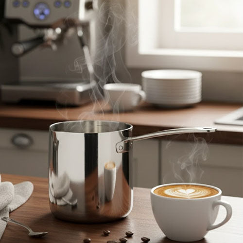 Heavy-Duty Stainless Steel Coffee Pot | 900ml  Milk Frothing Steamer Pitcher | Turkish Ibrik Style Saucepan