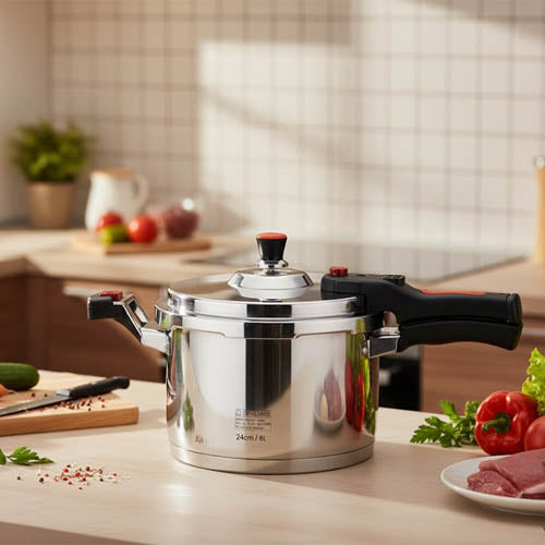 European Style Stainless Steel Pressure Cooker (4L, 5L, 6L) | Heavy-Duty Fast Cooker with Induction Base