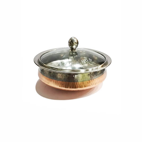 Two-Tone Copper Exterior / Steel Interior Handi Serving Bowl with Glass Lid