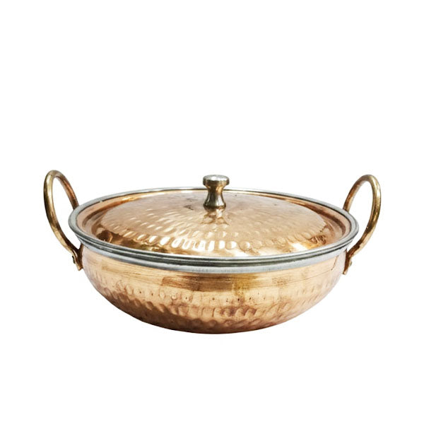 Traditional Copper Exterior / Stainless Steel Interior Karahi Serving Dish with Lid
