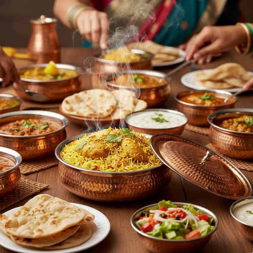 Pure Copper Outside, Steel Inside Hammered Karahi Serving Set with Lids