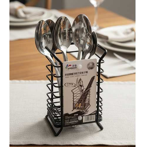 Black Wire Mesh Cutlery Holder / Spoon Stand