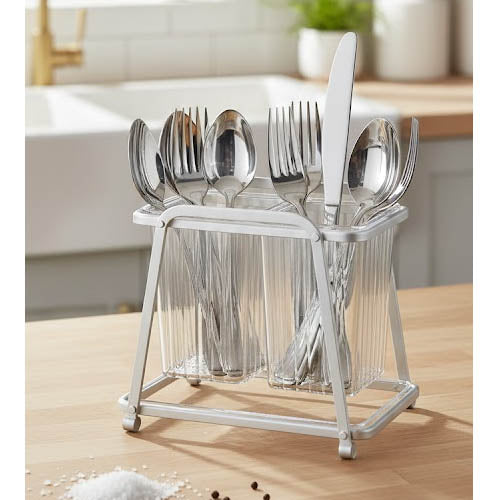 Modern 2-Compartment Aluminum Cutlery Holder | Freestanding Flatware Organizer for Countertop & Drying