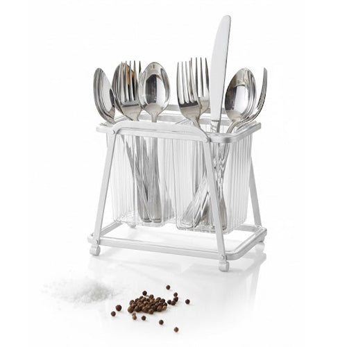 Modern 2-Compartment Aluminum Cutlery Holder | Freestanding Flatware Organizer for Countertop & Drying