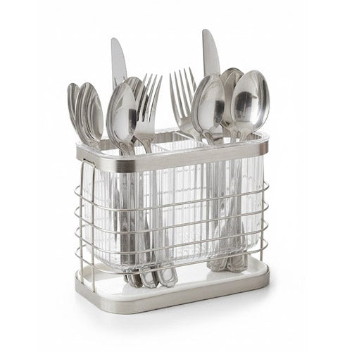 Durable 3-Compartment Stainless Steel Cutlery Holder | Modern Flatware Organizer & Draining Caddy
