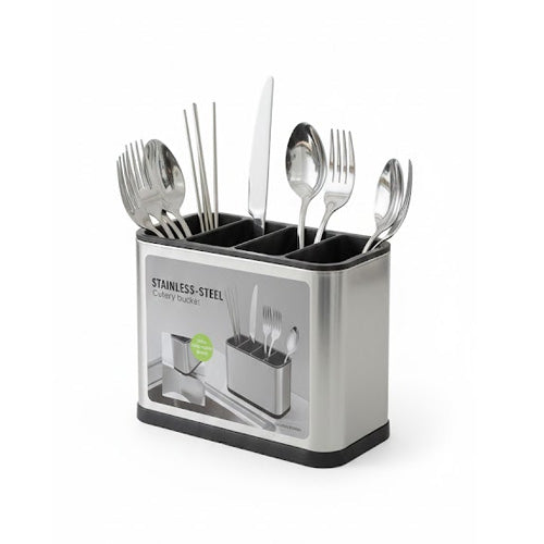 Durable Stainless Steel 4-Partition Cutlery Holder | Modern Utensil & Chopstick Drying Caddy