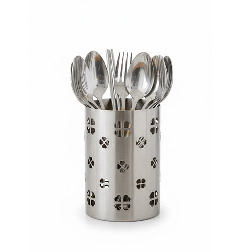 Decorative Stainless Steel Chopstick & Cutlery Holder | Perforated Clover Pattern Utensil Caddy