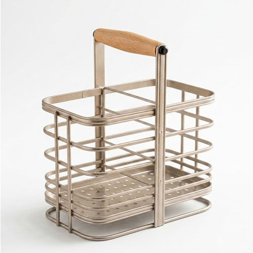 Premium Stainless Steel Cutlery Holder with Wooden Handle – Spoon, Fork & Knife Organizer Stand