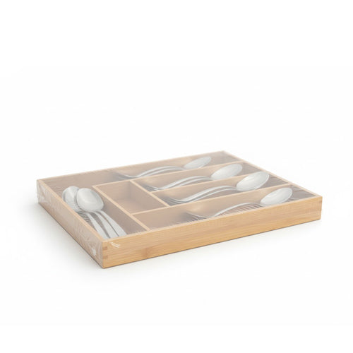 Large Bamboo Cutlery Tray | Premium 6-Slot Wooden Flatware Organizer for Deep Kitchen Drawers