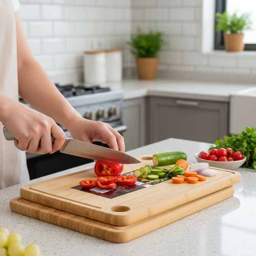 Premium Bamboo Wood Cutting Board | Large Reversible Chopping Board with Handle for Kitchen