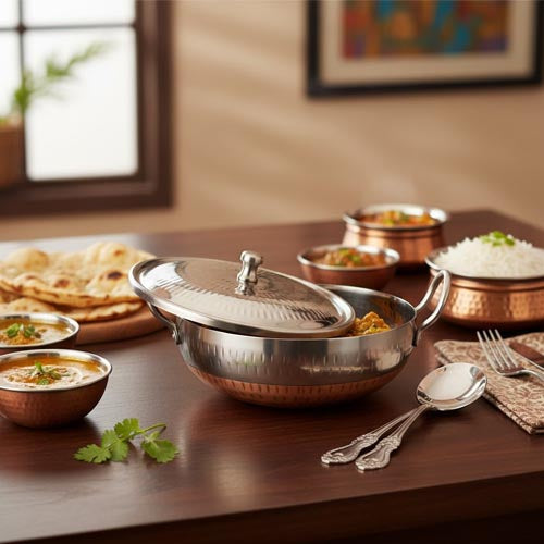 Luxurious Dual-Tone Karahi for Authentic Presentation.