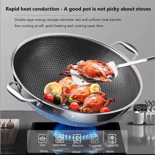 Honeycomb Texture Double-Layer Energy Storage Wok Heavy Quality