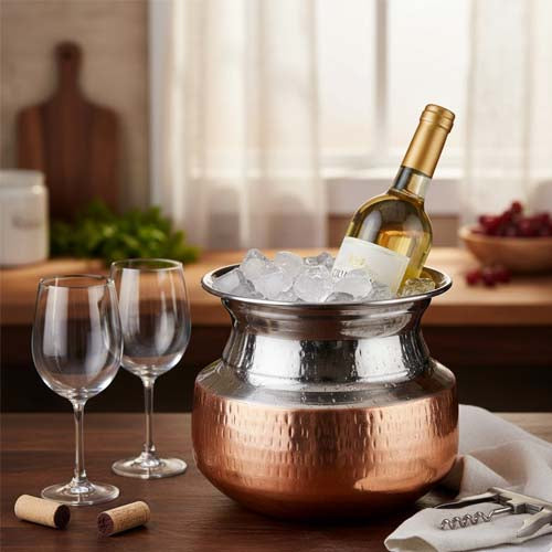 Dual-Tone Copper & Steel Serving Handi