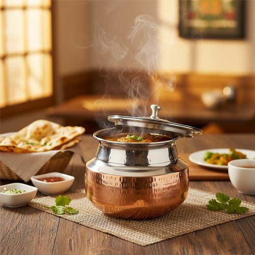 Dual-Tone Copper & Steel Serving Handi