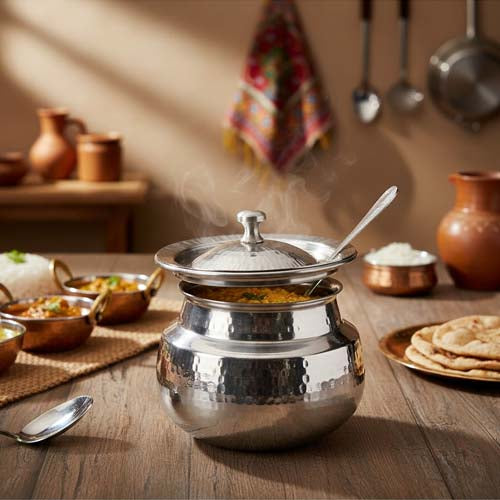 Hammered Stainless Steel Daig/Handi Serving Pot