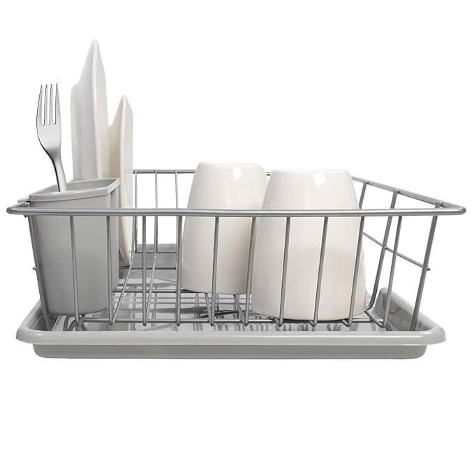 Wire Dish Rack with Separate Cutlery Caddies