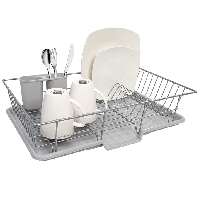 Wire Dish Rack with Separate Cutlery Caddies
