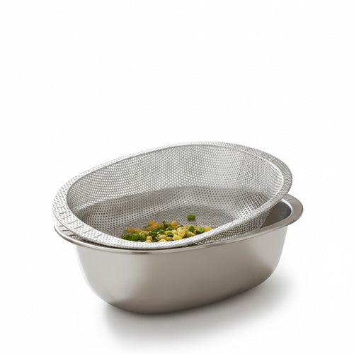 Premium Oval Stainless Steel Drainer Basket & Bowl Set | Perforated Colander for Pasta, Rice & Veggies | Kitchen Washing Strainer