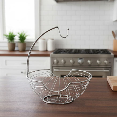 Chrome Fruit Bowl with Integrated Banana Hanger