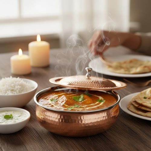 Pure Hammered Copper Karahi with Lid (Traditional Handi)