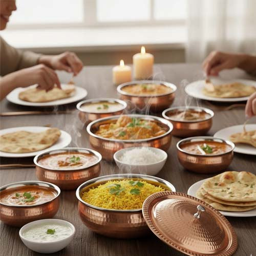 Pure Hammered Copper Karahi with Lid (Traditional Handi)