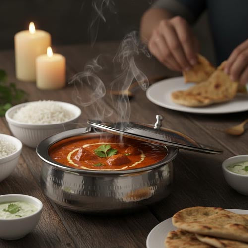 Hammered Stainless Steel Karahi (Handi) with Lid