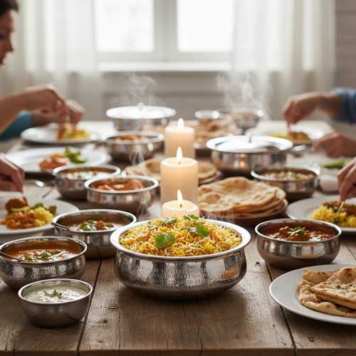 Hammered Stainless Steel Karahi (Handi) with Lid