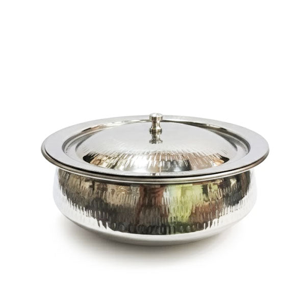 Hammered Stainless Steel Karahi (Handi) with Lid