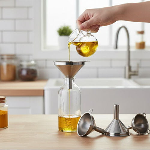 Shengya 3-Piece Mini Stainless Steel Funnel Set | Nested Kitchen Funnels for Bottles, Jars & Spices | Oil Transfer Tool