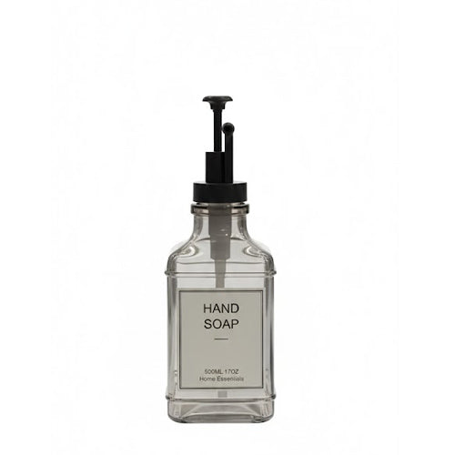 Modern Clear Glass Soap Dispenser with Black Pump - 500ml / 17oz Refillable Square Hand Soap Bottle for Kitchen & Bathroom Vanity