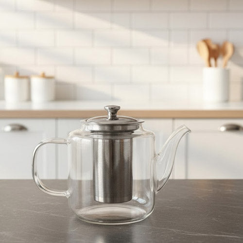 Square Glass Teapot with Stainless Steel Infuser and Lid