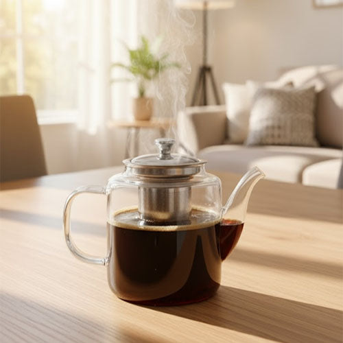 Square Glass Teapot with Stainless Steel Infuser and Lid