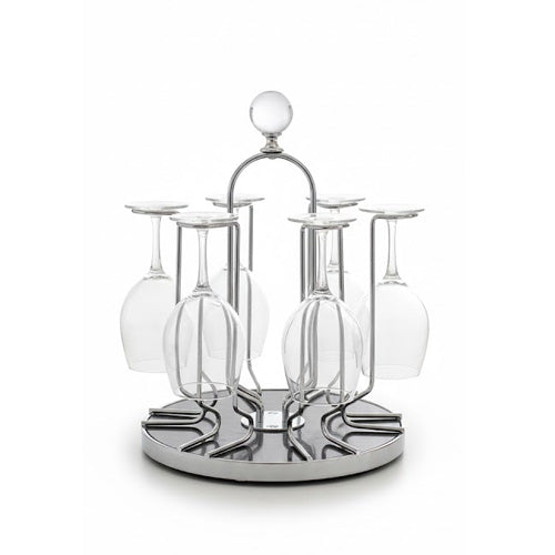 Silver Finish 6-Glass Stemware Drying & Display Rack - Choose from Crystal, Deer Head, or Minimalist Handle Designs