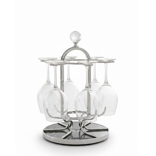 Luxury Gold/Silver Stemware Drying & Display Rack with Crystal Finial - 6-Glass Capacity