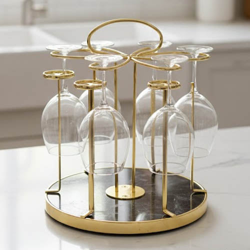 Minimalist 6-Glass Stemware Drying Rack - Chrome Finish with Carrying Handle