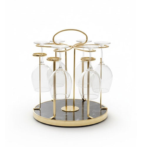 Minimalist 6-Glass Stemware Drying Rack - Chrome Finish with Carrying Handle