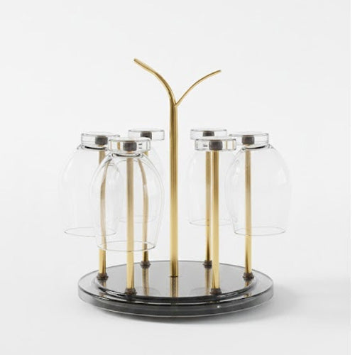 Luxury Gold Revolving Glass Drying & Display Stand | Modern Countertop Wine Glass Holder Rack (6-Glass Capacity)