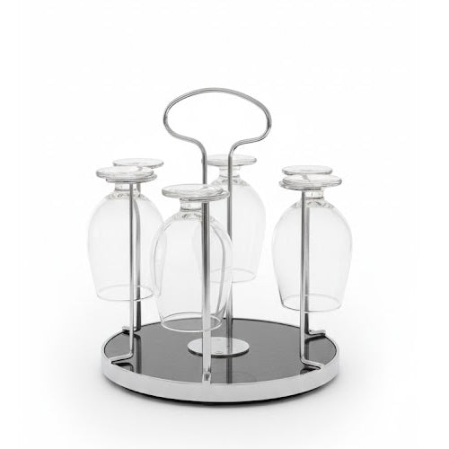 Minimalist 6-Glass Stemware Drying Rack - Chrome Finish with Carrying Handle