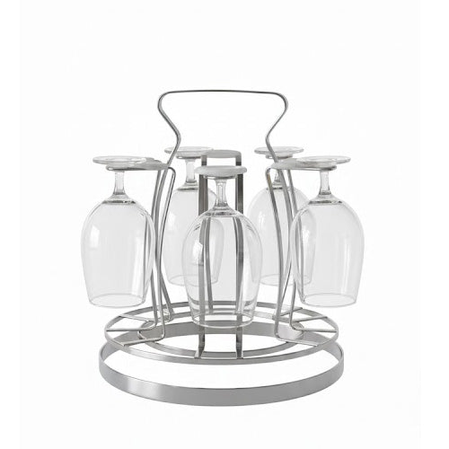 Chrome Finish 6-Glass Stemware Drying Rack - Freestanding Metal Countertop Display