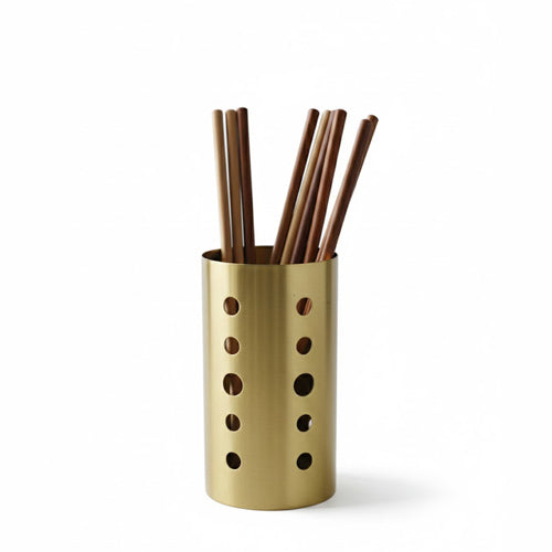 Luxury Gold Stainless Steel Chopstick Holder & Utensil Caddy | Modern Perforated Drying Rack for Spoons & Cutlery