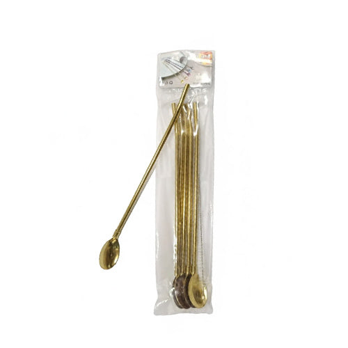 6-Piece Extra Long Gold Plated Bar Mixing Spoons / Cocktail Stirrers