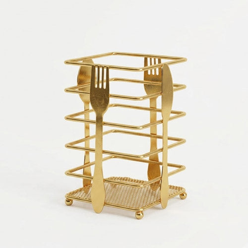 Premium Gold Cutlery Holder Stand – Stainless Steel Spoon, Fork & Knife Organizer for Kitchen & Dining Table