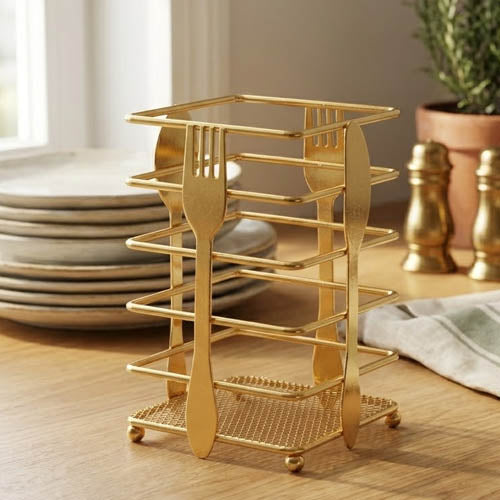 Premium Gold Cutlery Holder Stand – Stainless Steel Spoon, Fork & Knife Organizer for Kitchen & Dining Table