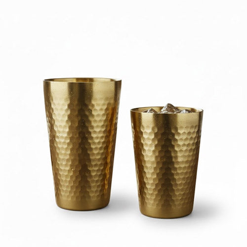Luxury Gold Hammered Drinkware Set | Modern Stainless Steel Tumblers | Copper Tone Water Glasses & Cocktail Cups
