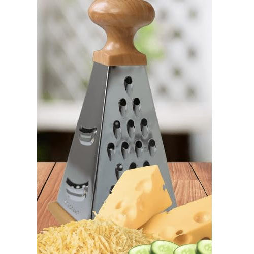 Premium 4-Sided Pyramid Box Grater with Wooden Handle and Base