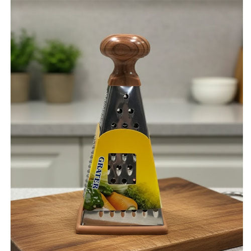 Premium 4-Sided Pyramid Box Grater with Wooden Handle and Base
