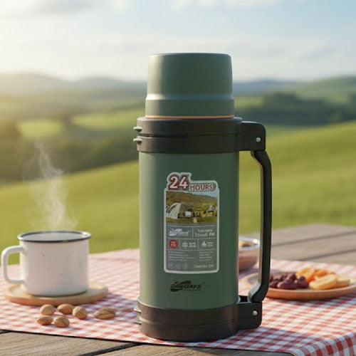 24-Hour Insulated Vacuum Travel Pot - Stainless Steel Thermos with Handle for Camping & Outdoors